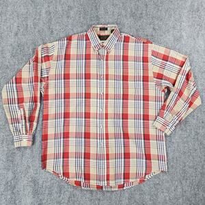Vintage Eddie Bauer Shirt Mens Tall XL Plaid Red Beige Long Sleeve Button Down